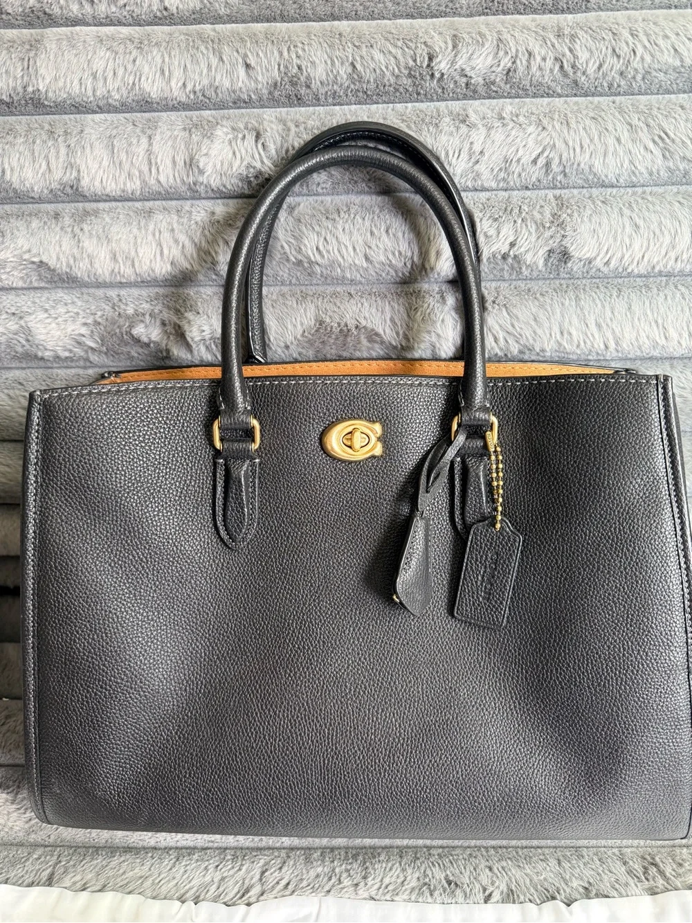 Coach Black Leather Laptop Tote with Gold Hardware